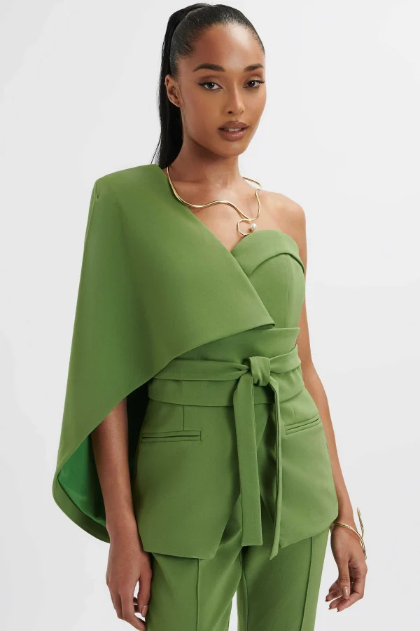 Online Lavish Alice Juno Obi Belted Asymmetric Cape Blazer In Green