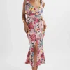 Store Lavish Alice Kamila Tie Strap Micro Button Longline Midi Dress In Pink Floral Satin