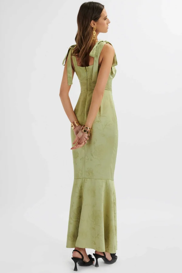 Cheap Lavish Alice Kamila Tie Strap Micro Button Satin Maxi Dress In Green Floral