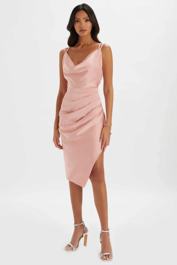 Cheap Lavish Alice Katrina Strappy Cowl Neck Satin Midi Dress In Pink