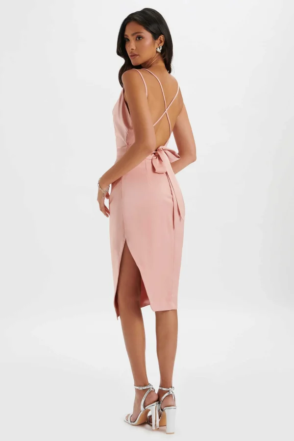 Cheap Lavish Alice Katrina Strappy Cowl Neck Satin Midi Dress In Pink