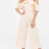 Best Sale Lavish Alice Kennedy Bardot Frill Halterneck Culotte Leg Jumpsuit In Nude