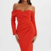 Flash Sale Lavish Alice Kiara Sweetheart Neckline Bardot Midi Dress In Red