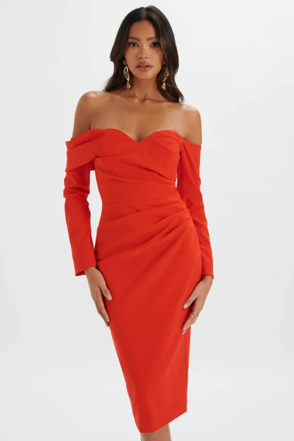 Flash Sale Lavish Alice Kiara Sweetheart Neckline Bardot Midi Dress In Red