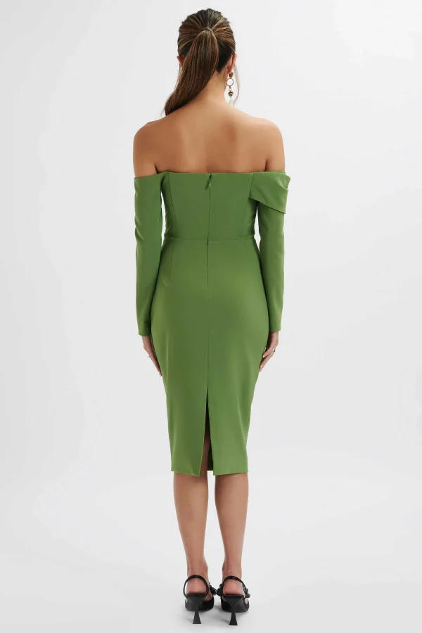 New Lavish Alice Kiara Sweetheart Neckline Bardot Midi Dress In Green