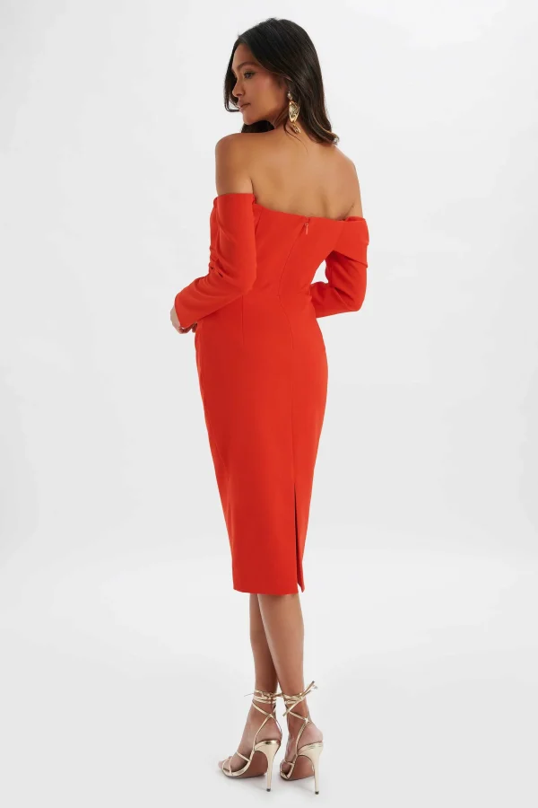 Flash Sale Lavish Alice Kiara Sweetheart Neckline Bardot Midi Dress In Red