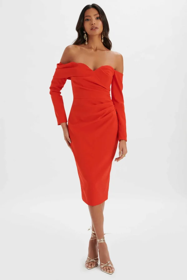 Flash Sale Lavish Alice Kiara Sweetheart Neckline Bardot Midi Dress In Red