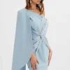 Discount Lavish Alice Laila Twist Front One Shoulder Cape Mini Dress In Blue