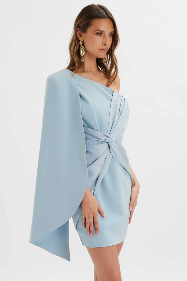 Discount Lavish Alice Laila Twist Front One Shoulder Cape Mini Dress In Blue