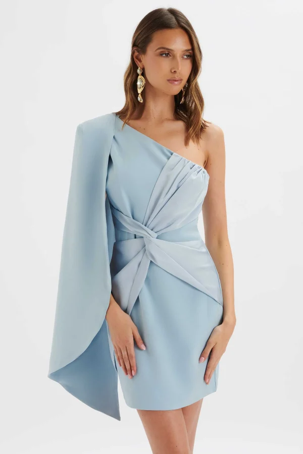 Discount Lavish Alice Laila Twist Front One Shoulder Cape Mini Dress In Blue