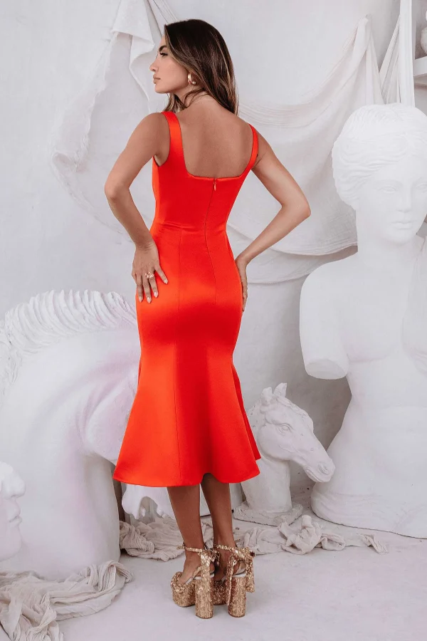 Sale Lavish Alice Lainey Stitch Detail Midi Slip Dress In Coral Red