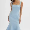 Cheap Lavish Alice Lainey Structured Satin Midi Slip Dress In Cornflower Blue