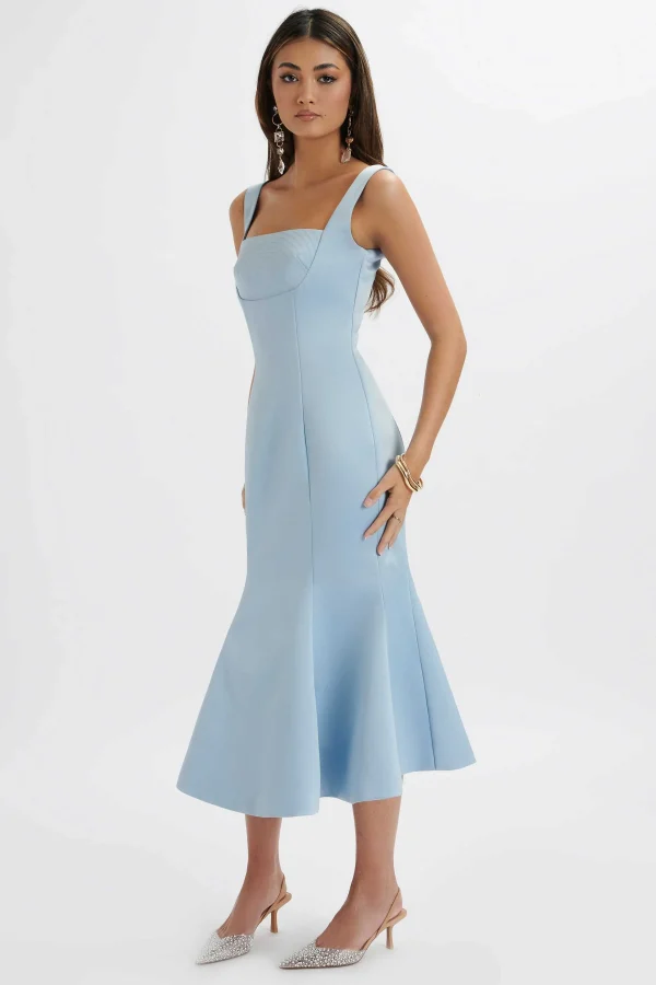 Cheap Lavish Alice Lainey Structured Satin Midi Slip Dress In Cornflower Blue