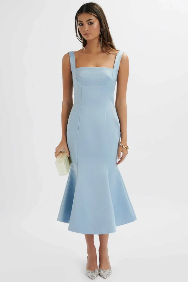 Cheap Lavish Alice Lainey Structured Satin Midi Slip Dress In Cornflower Blue