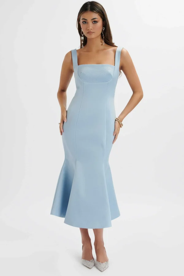 Cheap Lavish Alice Lainey Structured Satin Midi Slip Dress In Cornflower Blue