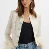 Sale Lavish Alice Laria Sequin Boucle Cropped Jacket With Feather Cuffs In Beige