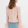 Hot Lavish Alice Laria Sequin Boucle Jacket With Feather Cuffs In Pink