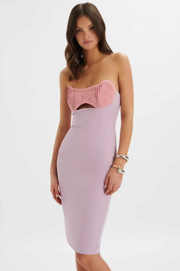 Store Lavish Alice Layla Colour Block Pleated Bandeau Dress In Lilac