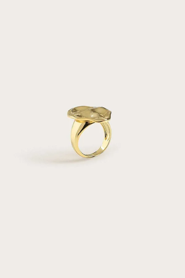 Hot Lavish Alice Leora Hammered Effect Oval Gold Ring