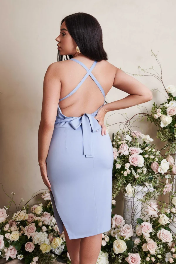 Shop Lavish Alice Liliana Curve Cross Back Cowl Neck Midi Dress In Cornflower Blue