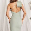 Best Lavish Alice Lillian One Shoulder Satin Bow Midi Dress In Sage Green