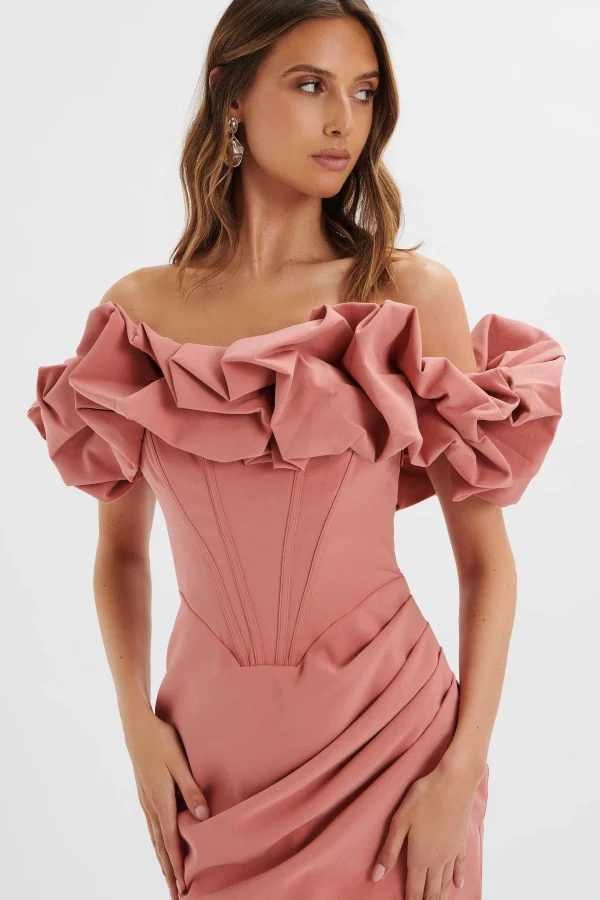 Best Lavish Alice Lilly Extreme Ruffle Bardot Midi Dress In Rose Pink