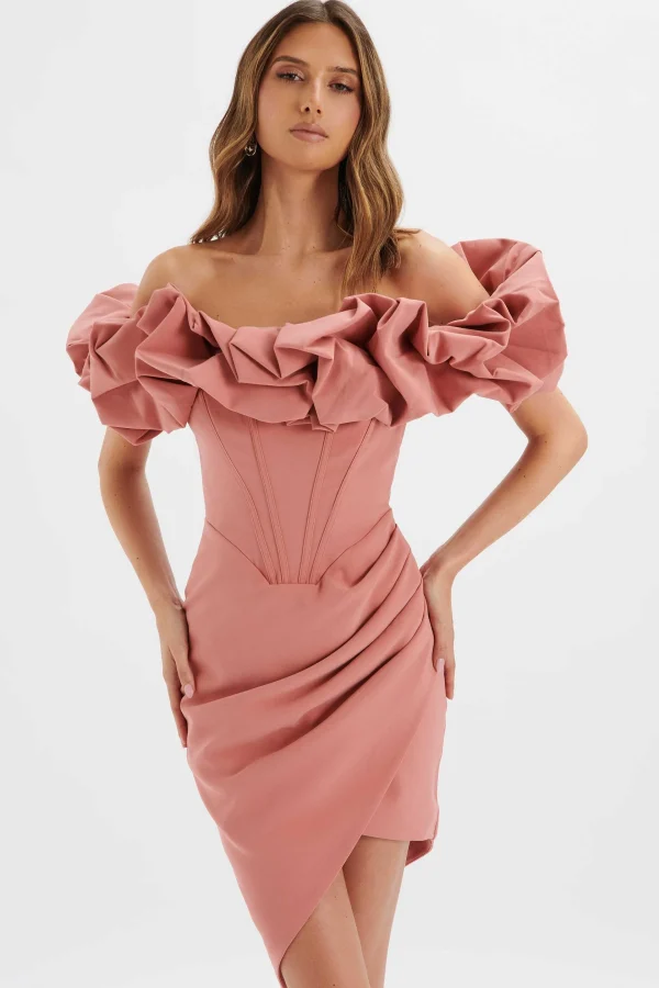 Best Lavish Alice Lilly Extreme Ruffle Bardot Midi Dress In Rose Pink