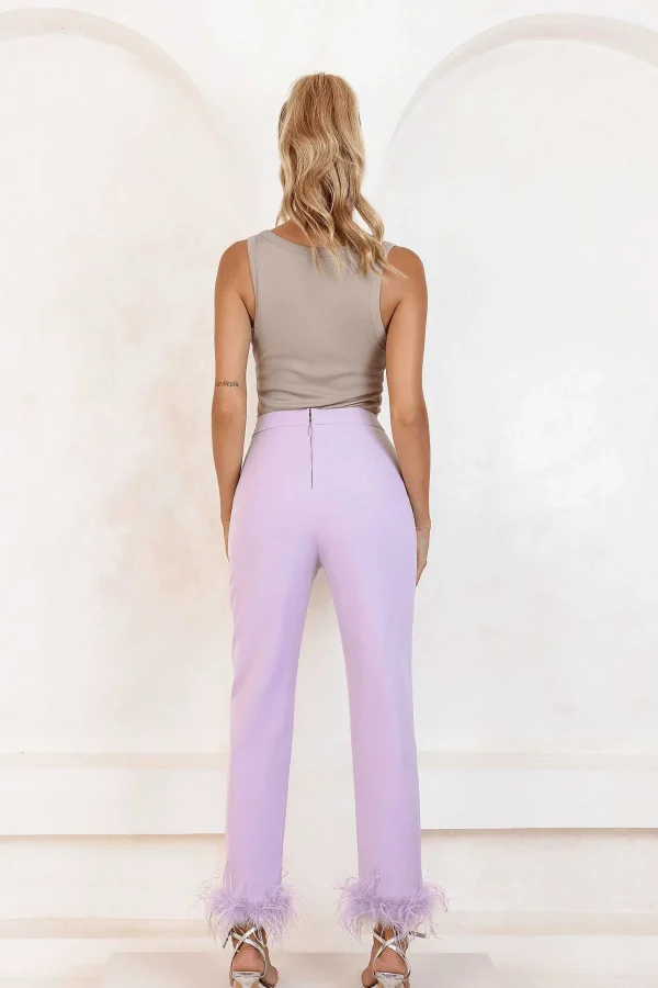 Cheap Lavish Alice Lily Feather Trim Trousers In Lilac