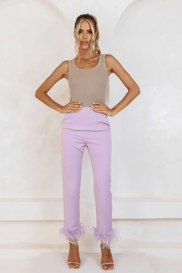 Cheap Lavish Alice Lily Feather Trim Trousers In Lilac