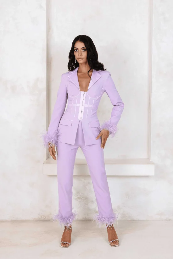 Cheap Lavish Alice Lily Feather Trim Trousers In Lilac