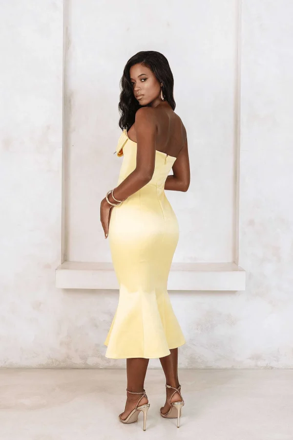 Flash Sale Lavish Alice Lucia Cowl Corset Satin Midi Dress In Yellow