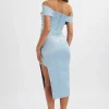 New Lavish Alice Lucille Bardot Bandeau Pleated Midi Dress In Cornflower Blue