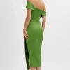 Shop Lavish Alice Lucille Bardot Bandeau Pleated Midi Dress In Green