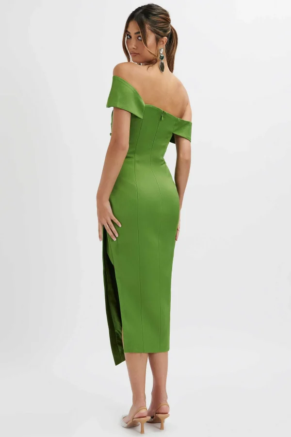 Shop Lavish Alice Lucille Bardot Bandeau Pleated Midi Dress In Green