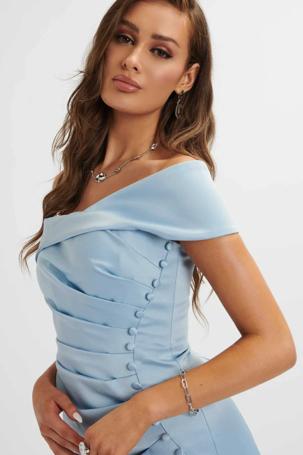 New Lavish Alice Lucille Bardot Bandeau Pleated Midi Dress In Cornflower Blue