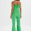 Fashion Lavish Alice Lucinda Feather Bandeau Fit And Flare Jumpsuit In Apple Green