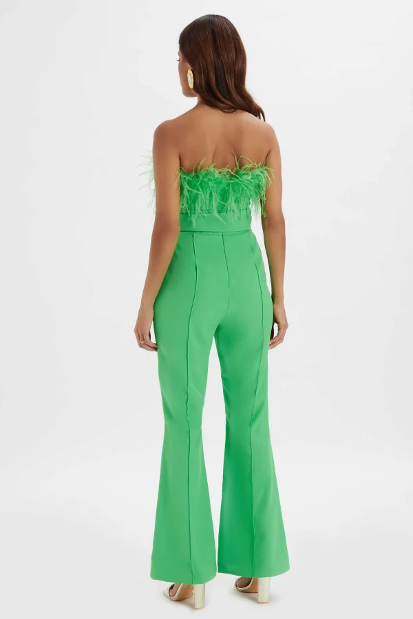 Fashion Lavish Alice Lucinda Feather Bandeau Fit And Flare Jumpsuit In Apple Green