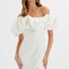 Store Lavish Alice Marcia 3D Embroidered Satin Puff Mini Dress In White