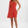 Outlet Lavish Alice Marcy Crystal Embellished One Shoulder Cape Blazer Dress In Red