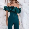 Cheap Lavish Alice Mariah Satin Mix Puff Bardot Jumpsuit In Emerald Green