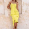 Cheap Lavish Alice Mariella Bandeau Draped Midi Dress In Yellow