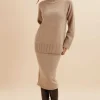 Outlet Lavish Alice Martina Knitted Cashmere Blend Midi Skirt In Beige