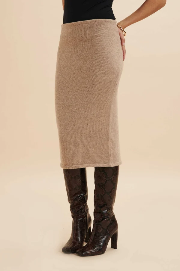 Outlet Lavish Alice Martina Knitted Cashmere Blend Midi Skirt In Beige