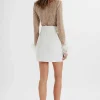 Hot Lavish Alice Medina Pearl Embellished Feather Cuff Mini Dress In White