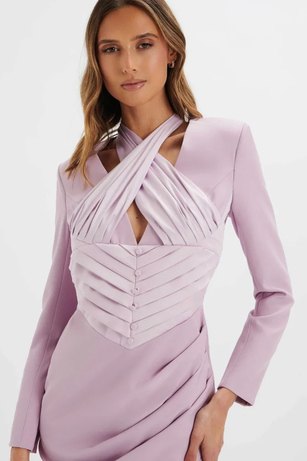 Fashion Lavish Alice Mia Satin Mix Halterneck Blazer Dress In Lilac