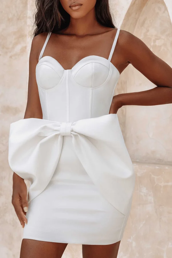 Shop Lavish Alice Michelle Extreme Bow Corset Detail Mini Dress In White Satin