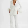 Fashion Lavish Alice Nahla Fit & Flare Trouser With Feather Hem In White