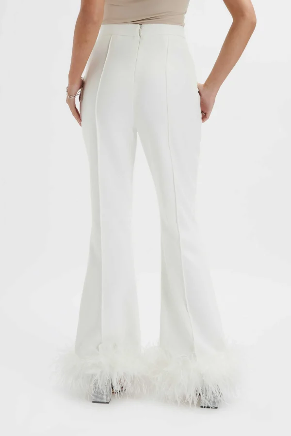 Fashion Lavish Alice Nahla Fit & Flare Trouser With Feather Hem In White