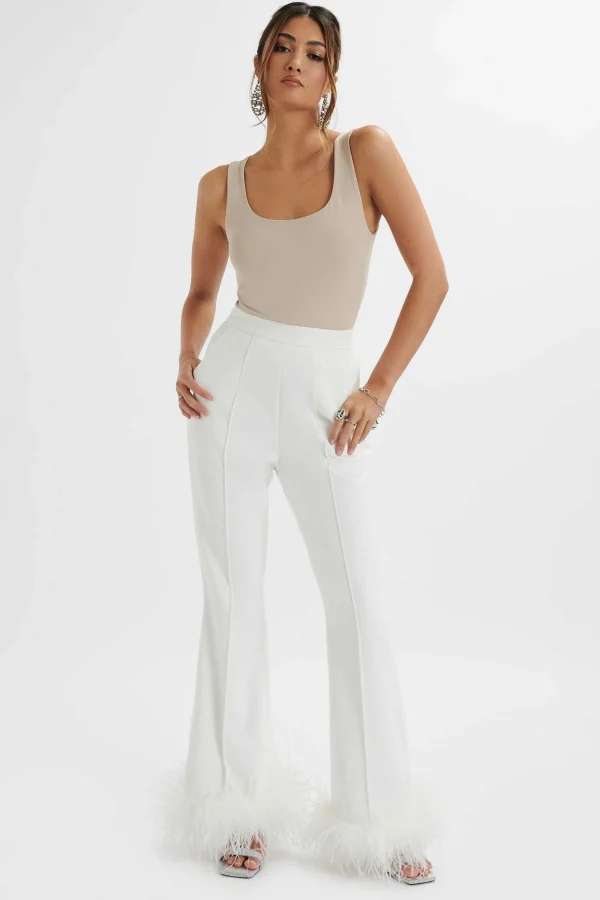 Fashion Lavish Alice Nahla Fit & Flare Trouser With Feather Hem In White