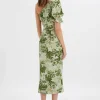 Shop Lavish Alice Nakia Asymmetric Puff Sleeve Midi Dress In Botanical Print